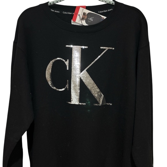Calvin Klein Jeans Black Sweater with Silver Logo - Picture 1 of 3